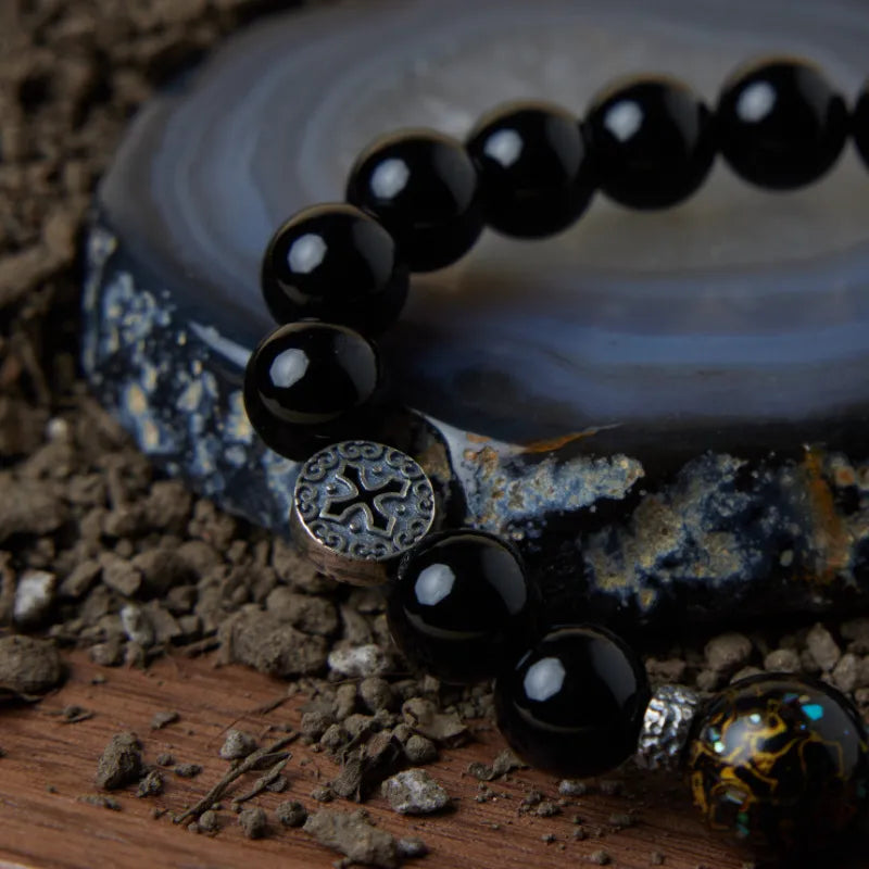 Bracelet Homme Obsidienne "Force Intérieure" Argent