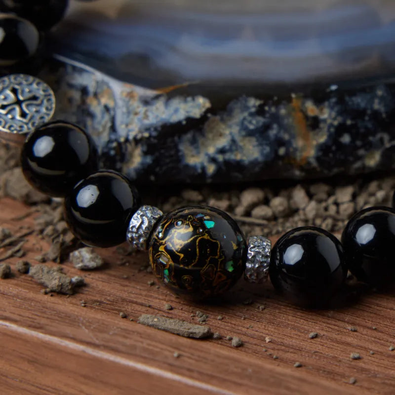 Bracelet Homme Obsidienne "Force Intérieure" Argent