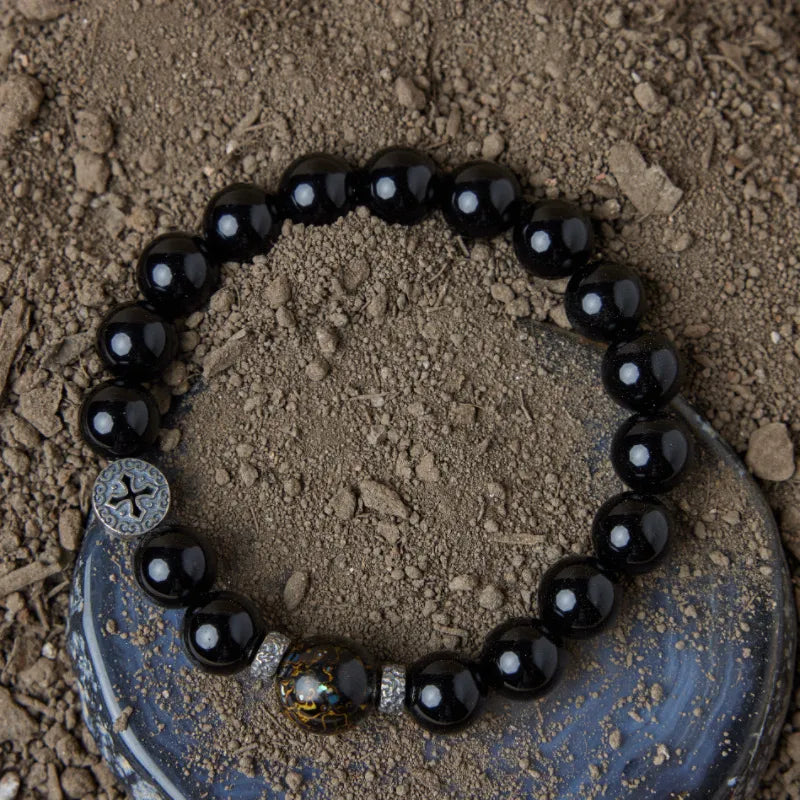 Bracelet Homme Obsidienne "Force Intérieure" Argent