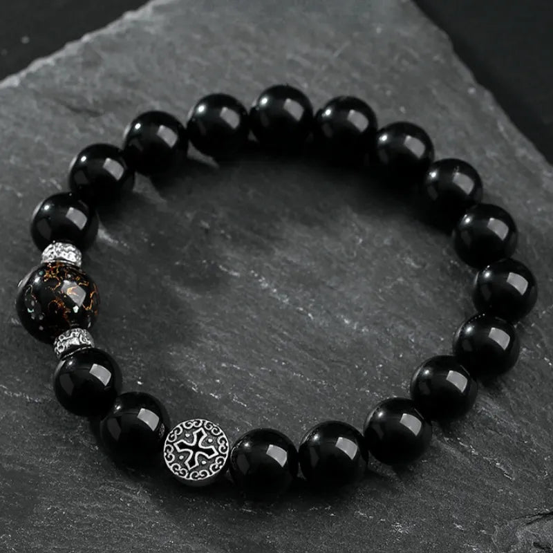 Bracelet Homme Obsidienne "Force Intérieure" Argent