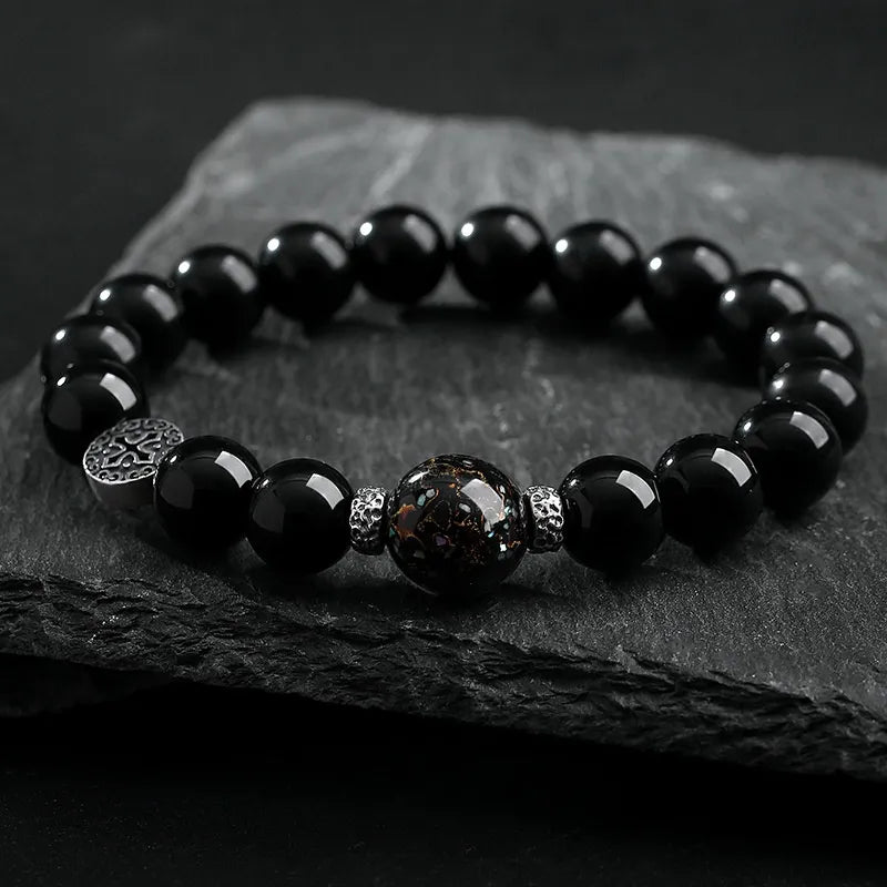 Bracelet Homme Obsidienne "Force Intérieure" Argent