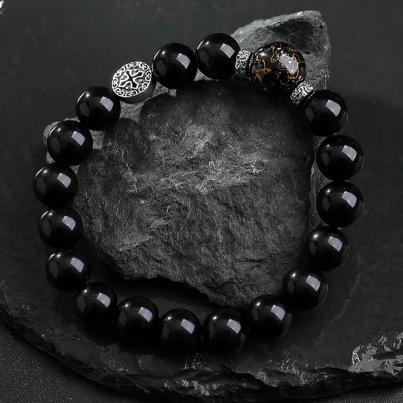 Bracelet Homme Obsidienne "Force Intérieure" Argent