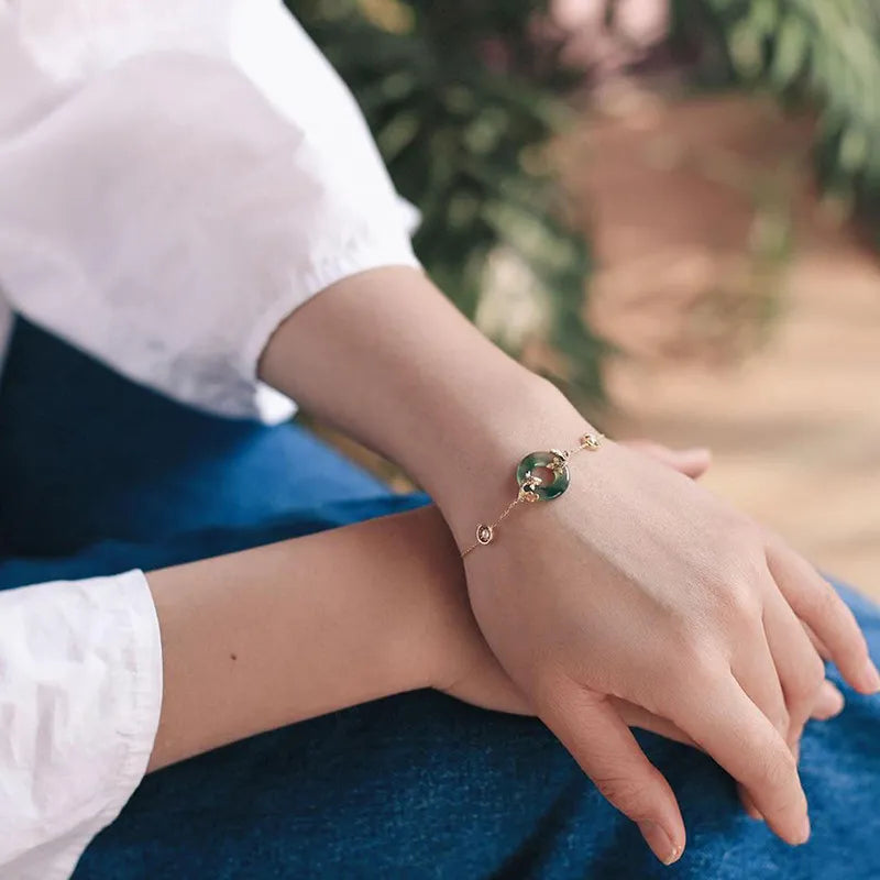 Bracelet Jade Carpe Koi "Beauté Marine" Doré Or