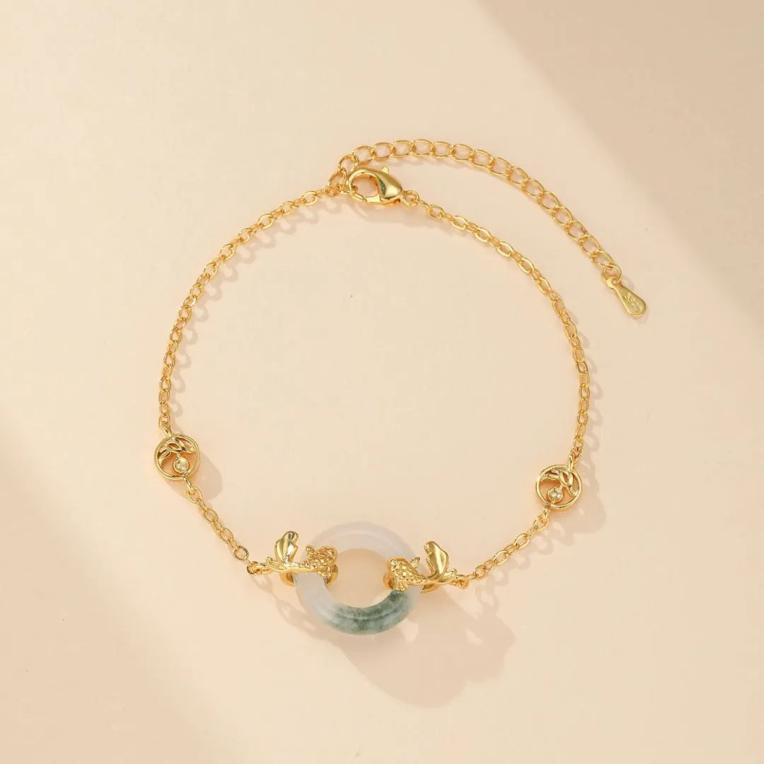 Bracelet Jade Carpe Koi "Beauté Marine" Doré Or