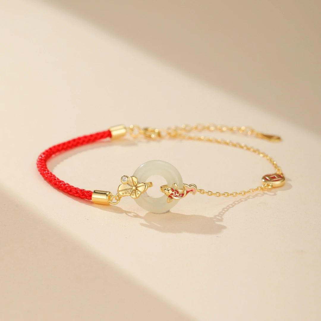 Bracelet Jade Fil rouge "Harmonie Aquatique" Argent Doré Or