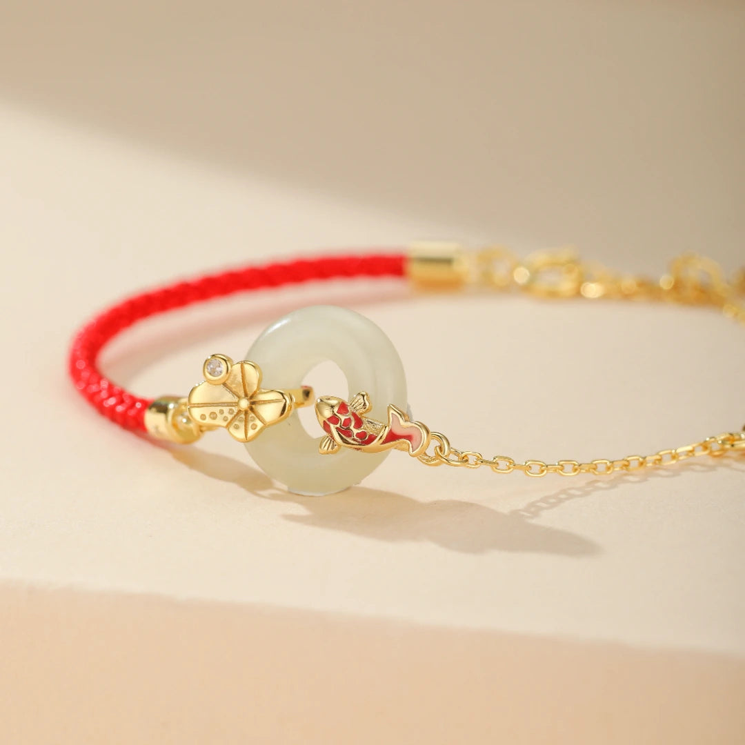 Bracelet Jade Fil rouge "Harmonie Aquatique" Argent Doré Or