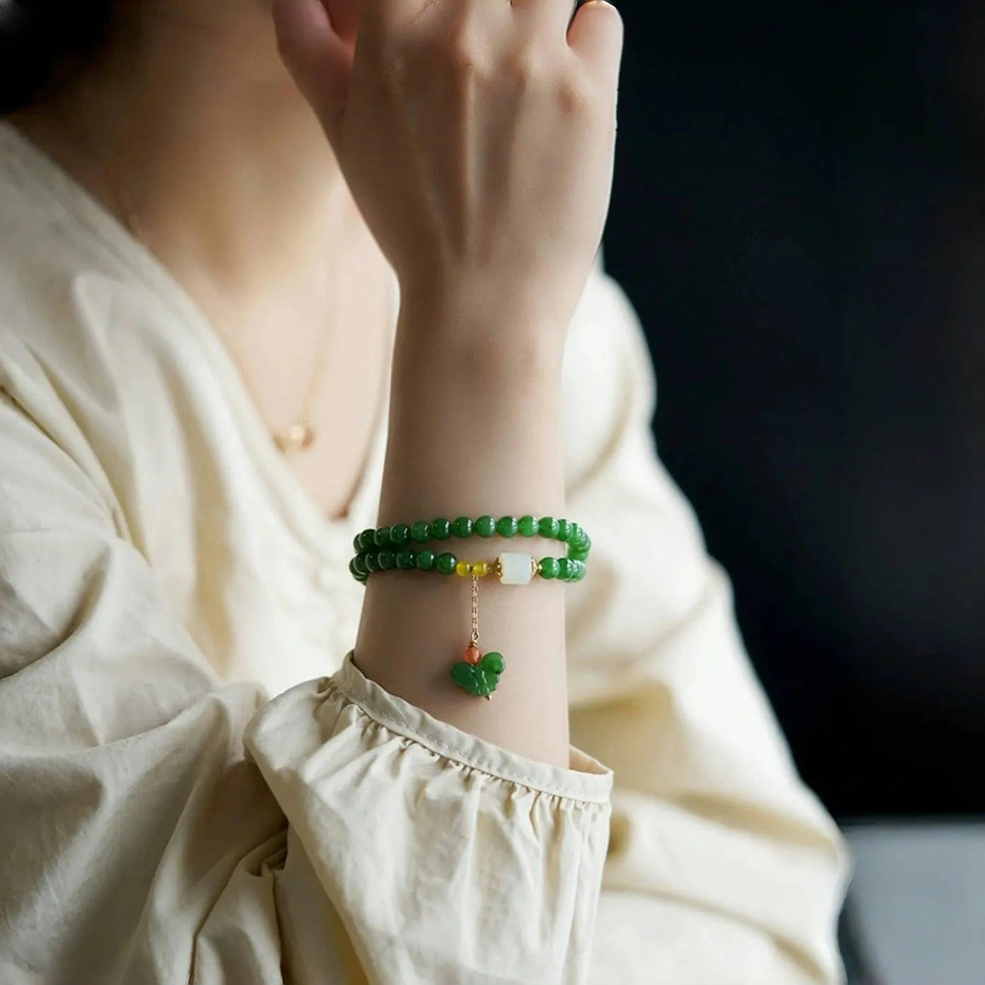 Bracelet Jade "Douceur Papillon" Argent Doré Or