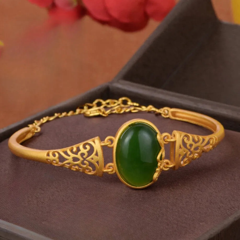 Bracelet Jade "Élégance Impériale" Argent Doré Or