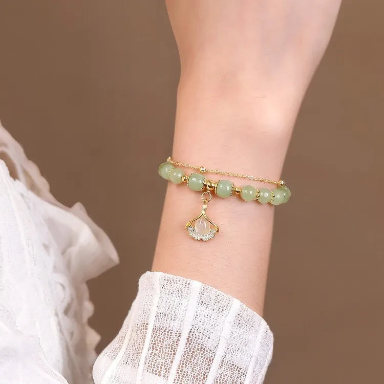 Bracelet Jade Ginkgo "Ginkgo Élégant" Argent Doré Or