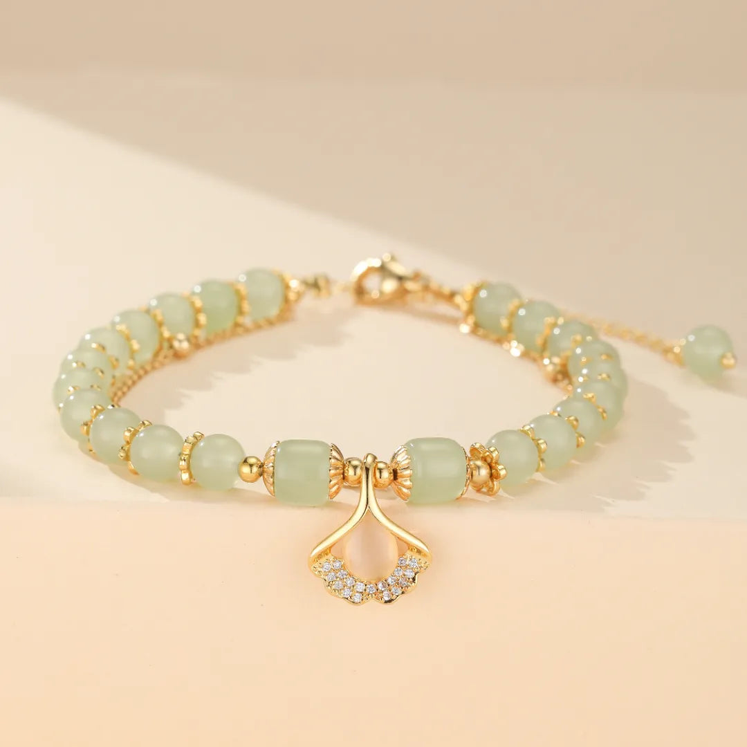 Bracelet Jade Ginkgo "Ginkgo Élégant" Argent Doré Or