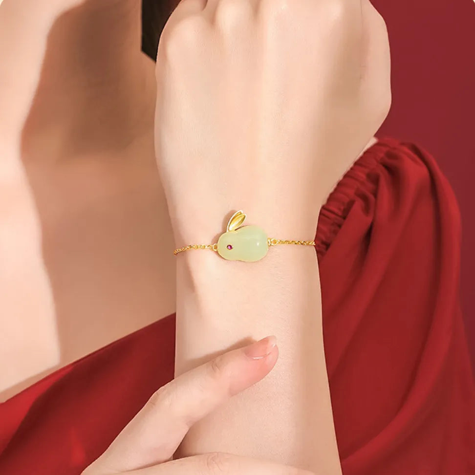 Bracelet Jade "Lapin Doux" Argent Doré Or