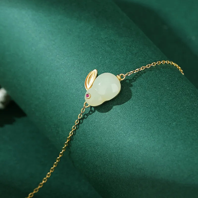 Bracelet Jade "Lapin Doux" Argent Doré Or