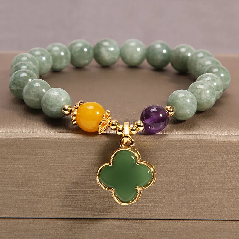 Bracelet Jade Trèfle à Quatre Feuilles – Symbole de Chance et Bonheur