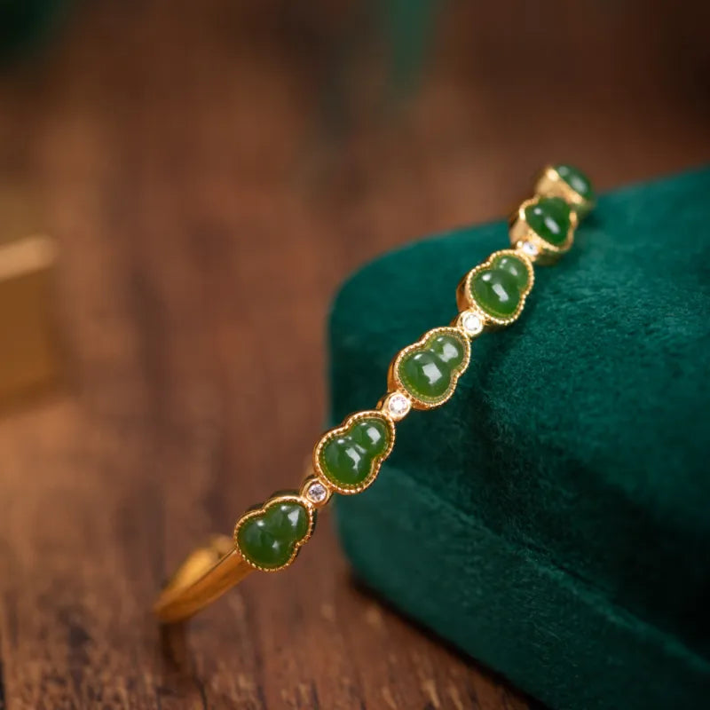Bracciale Giada Gourde "Verde Sereno" Argento Dorato Oro