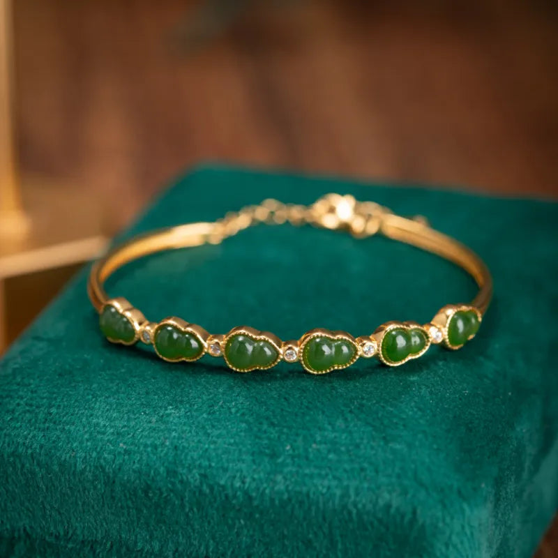 Bracciale Giada Gourde "Verde Sereno" Argento Dorato Oro