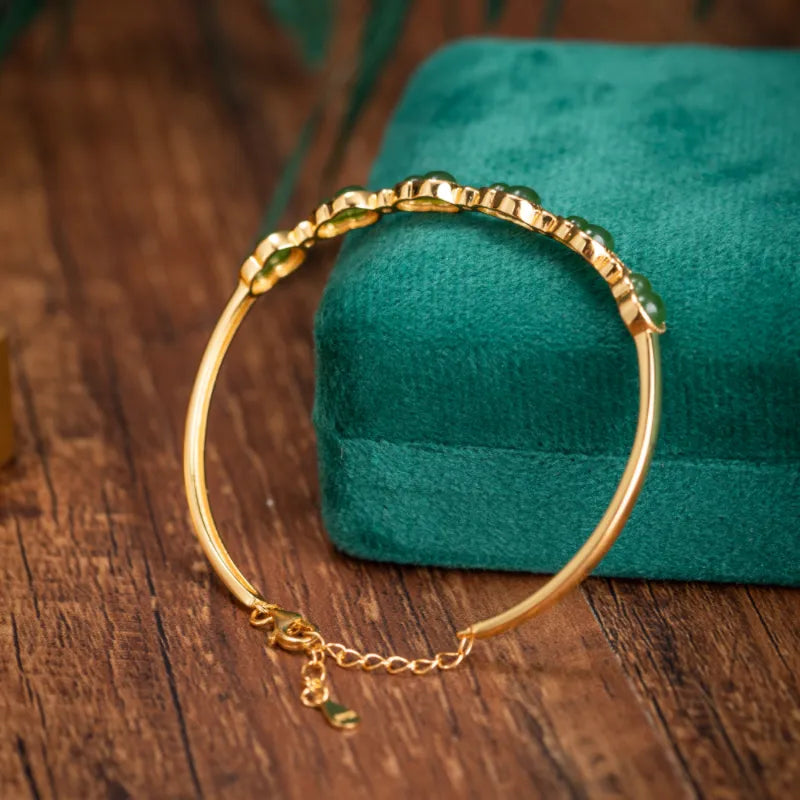 Bracciale Giada Gourde "Verde Sereno" Argento Dorato Oro