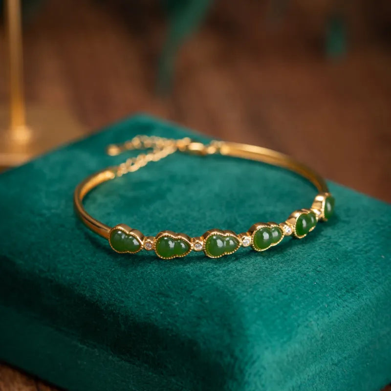 Bracciale Giada Gourde "Verde Sereno" Argento Dorato Oro