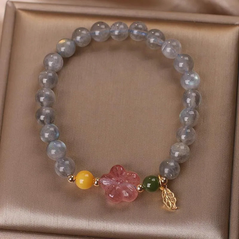 Bracelet Labradorite et Quartz Fraise "Fleur de Galaxie"