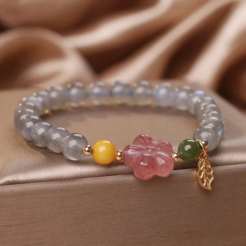 Bracelet Labradorite et Quartz Fraise "Fleur de Galaxie"