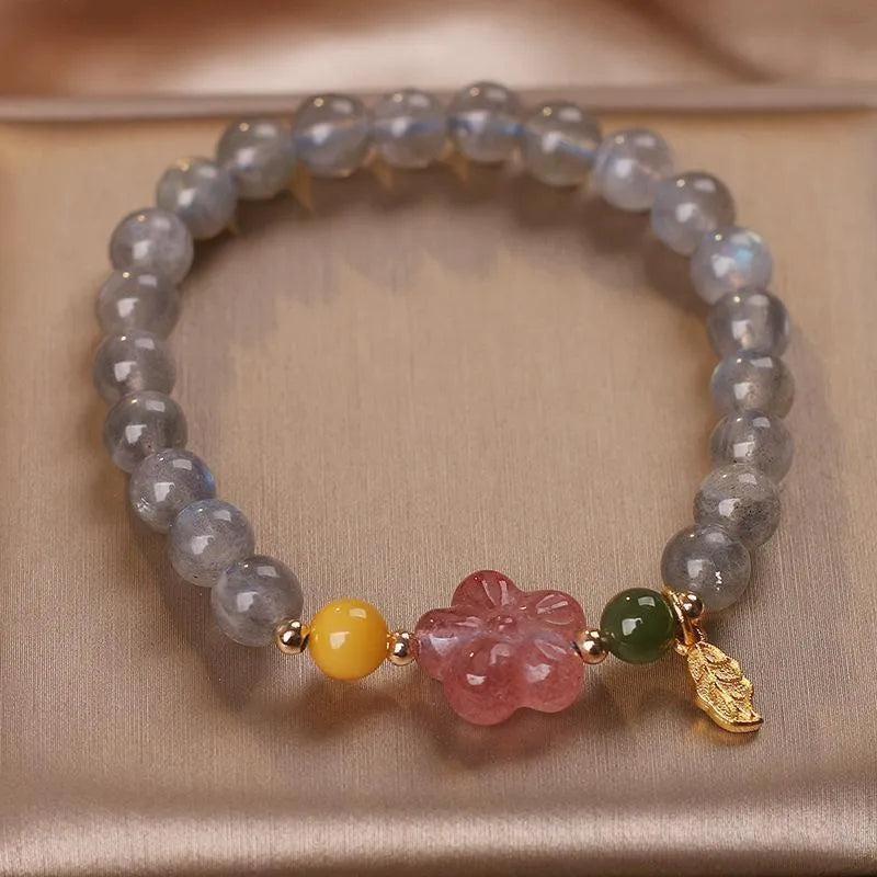 Bracelet Labradorite et Quartz Fraise "Fleur de Galaxie"