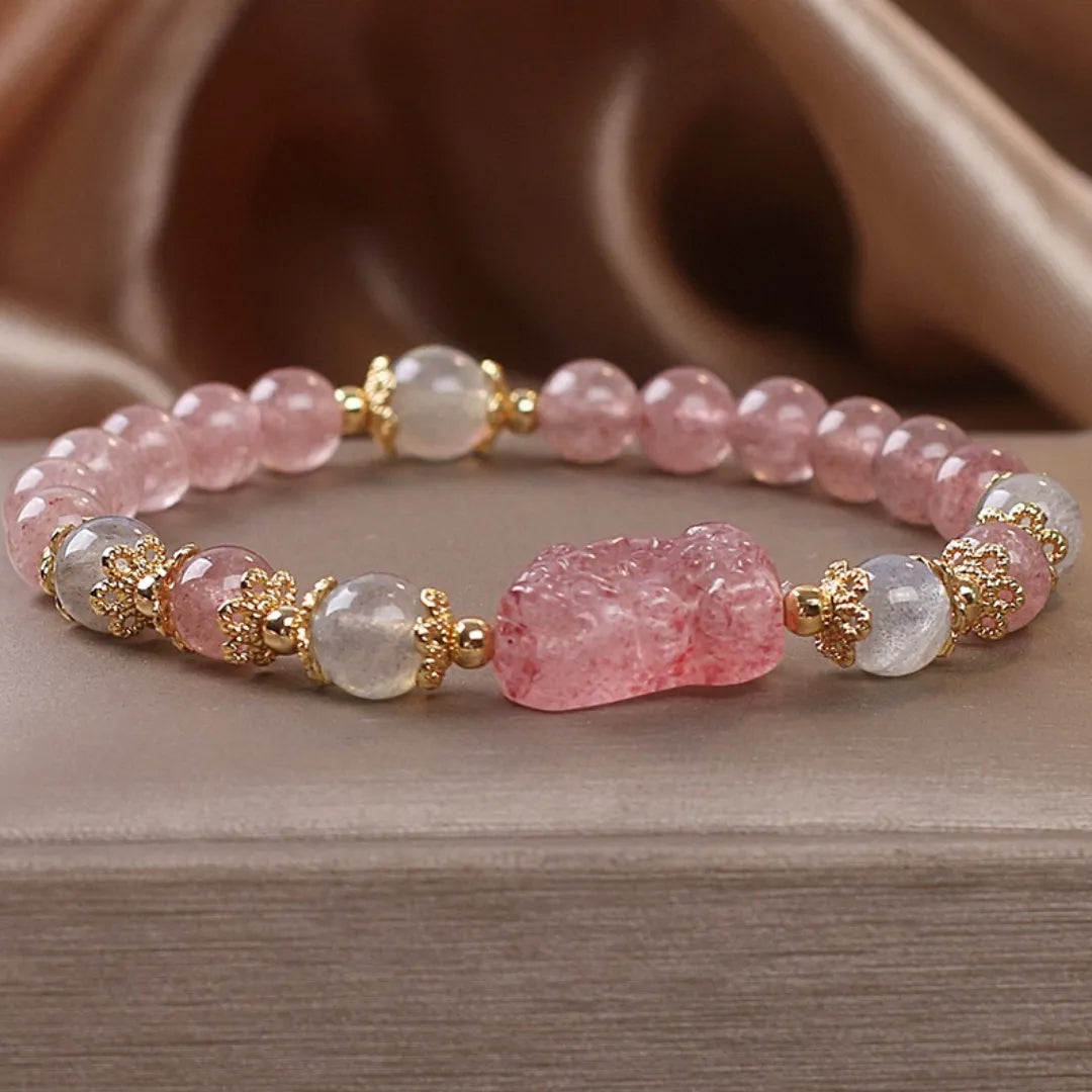 Bracelet Labradorite et Quartz Fraise "Pixiu Protecteur"