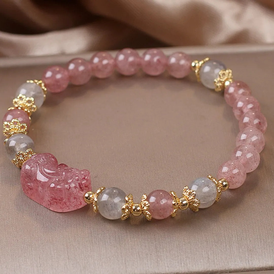 Bracelet Labradorite et Quartz Fraise "Pixiu Protecteur"