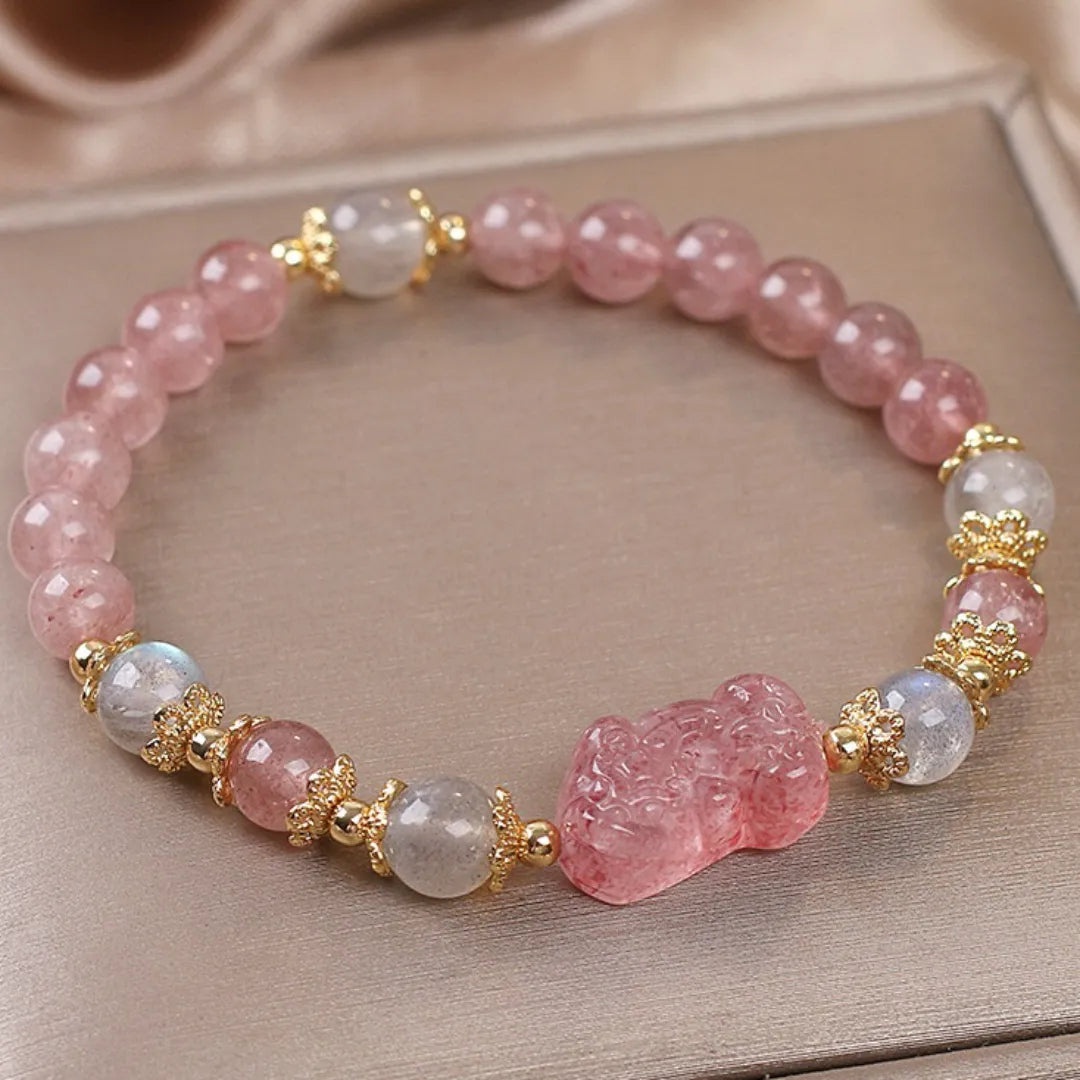 Bracelet Labradorite et Quartz Fraise "Pixiu Protecteur"