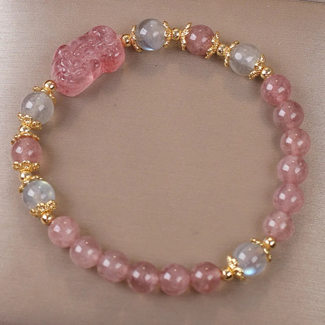 Bracelet Labradorite et Quartz Fraise "Pixiu Protecteur"