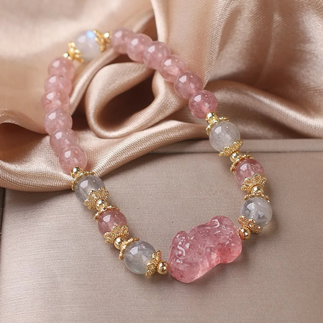 Bracelet Labradorite et Quartz Fraise "Pixiu Protecteur"