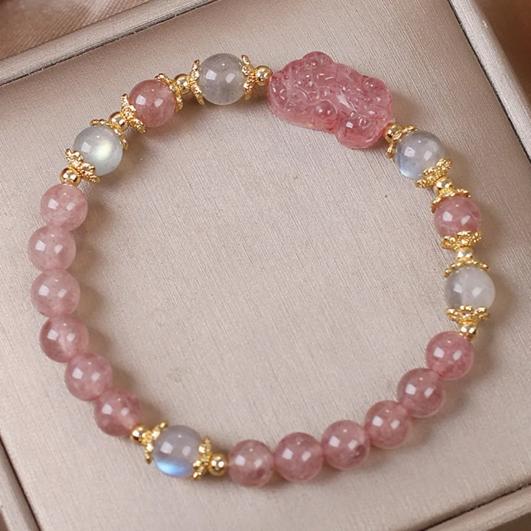 Bracelet Labradorite et Quartz Fraise "Pixiu Protecteur"