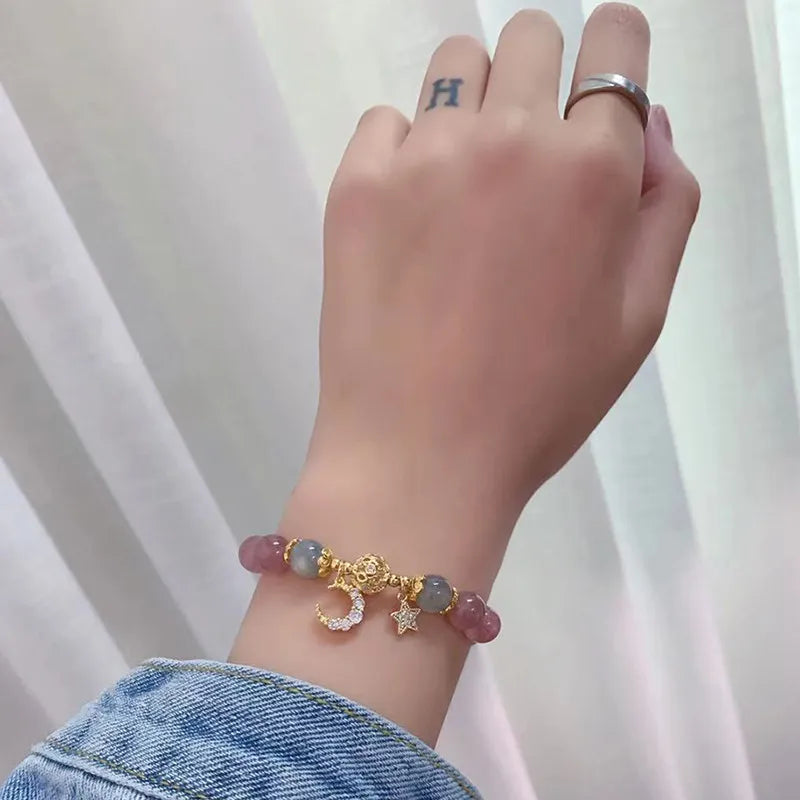 Bracelet Labradorite et Quartz Fraise "Rêve Stellaire"