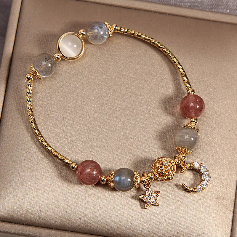 Bracelet Labradorite et Quartz Fraise "Rêve Stellaire"