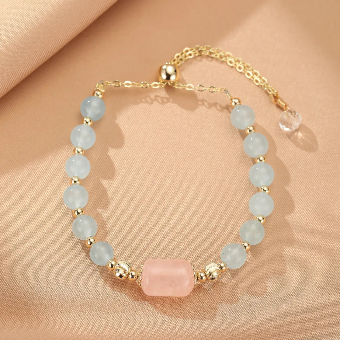Bracciale Acquamarina e Quarzo Rosa "Soffio Dolce"