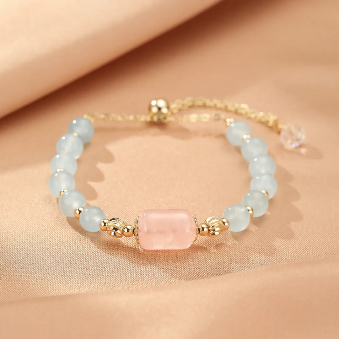 Bracciale Acquamarina e Quarzo Rosa "Soffio Dolce"