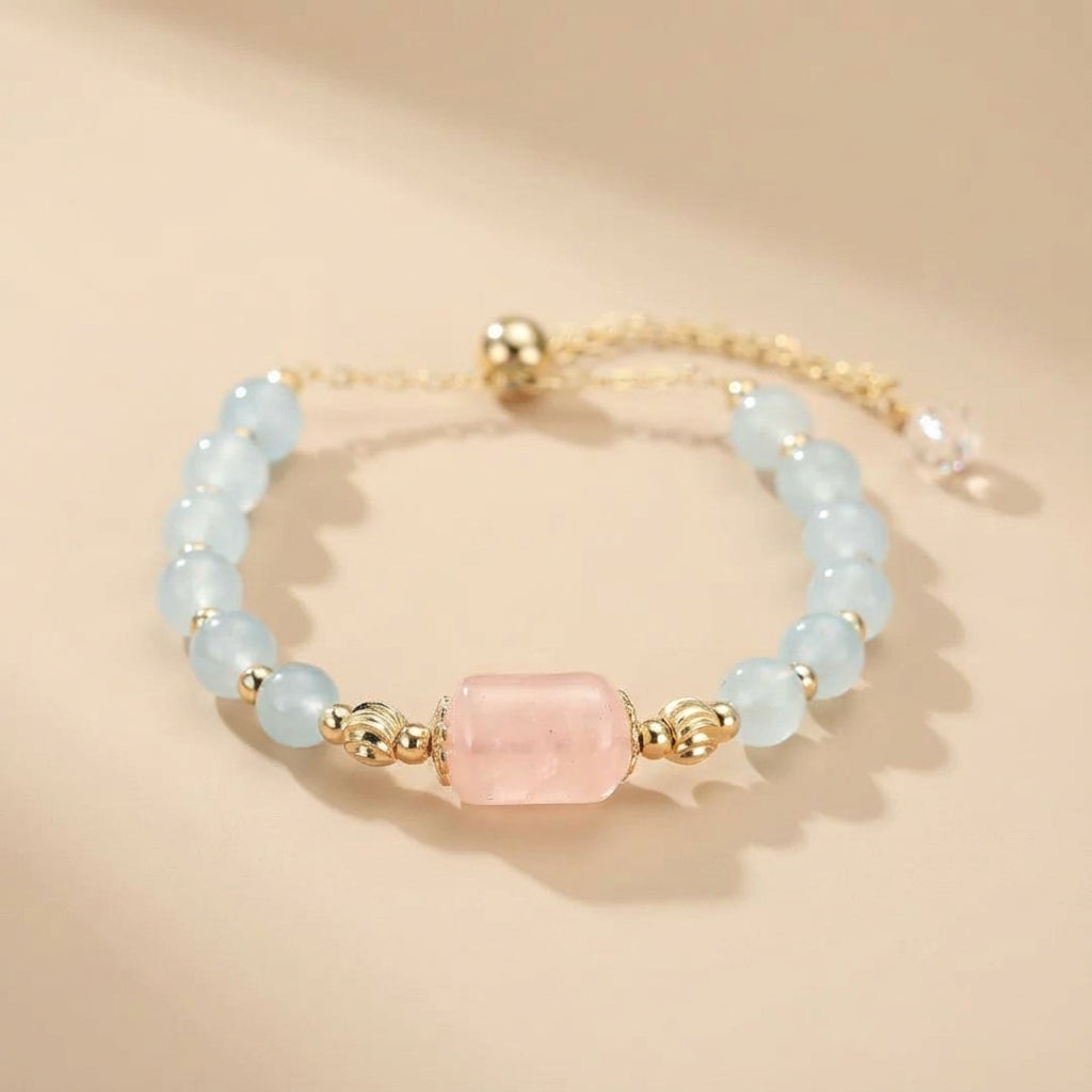 Pulsera Aguamarina y Cuarzo Rosa "Soplo Suave"