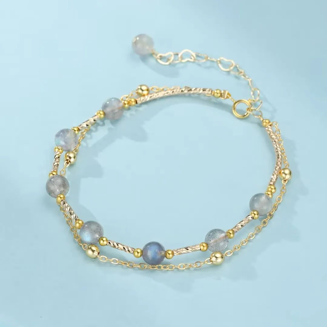 Pulsera Labradorita "Luz Lunar" Dorado Oro