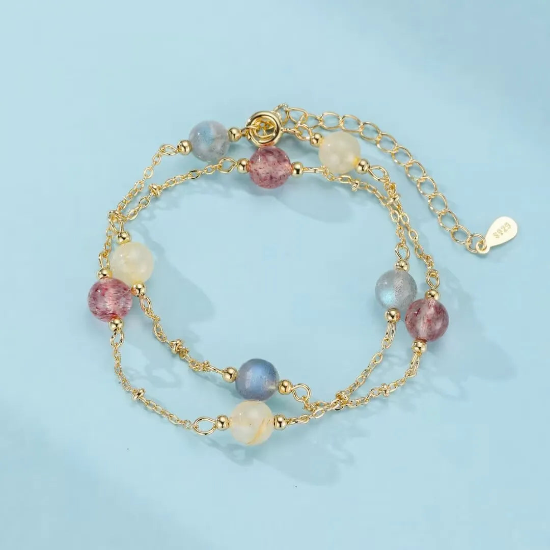 Bracelet Labradorite, Quartz Fraise et Citrine "Murmure de Cosmos"