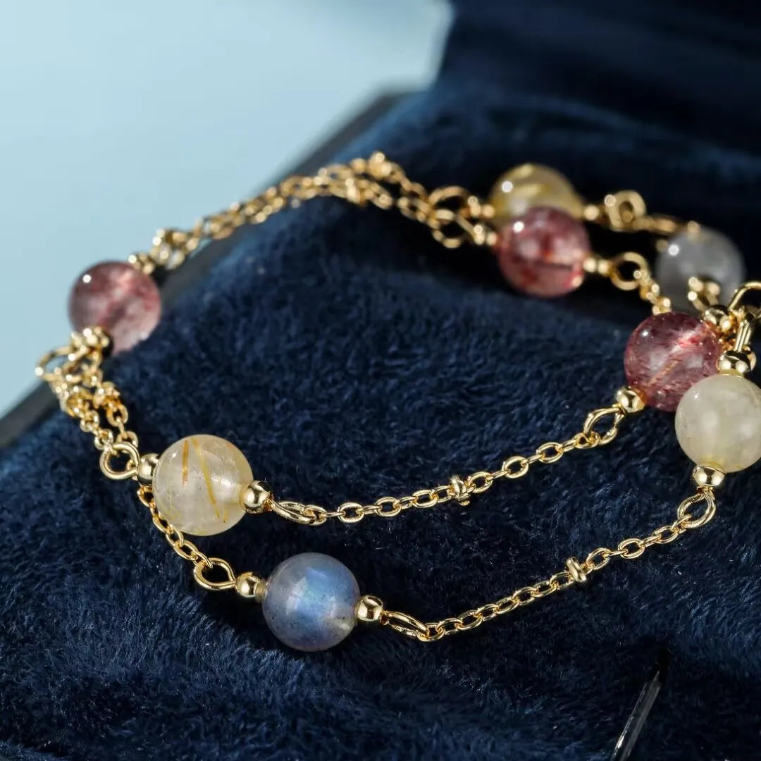 Bracelet Labradorite, Quartz Fraise et Citrine "Murmure de Cosmos"