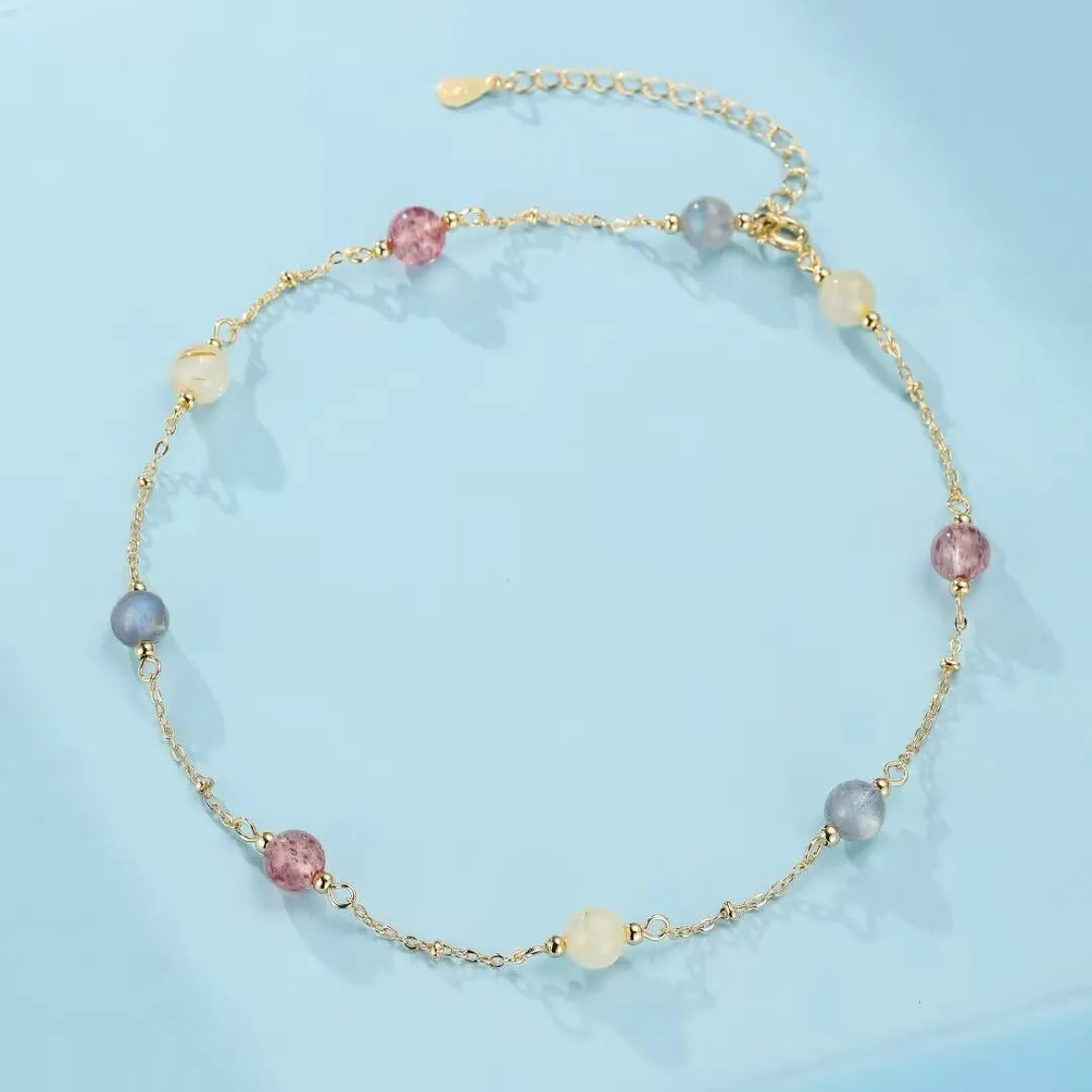 Bracelet Labradorite, Quartz Fraise et Citrine "Murmure de Cosmos"