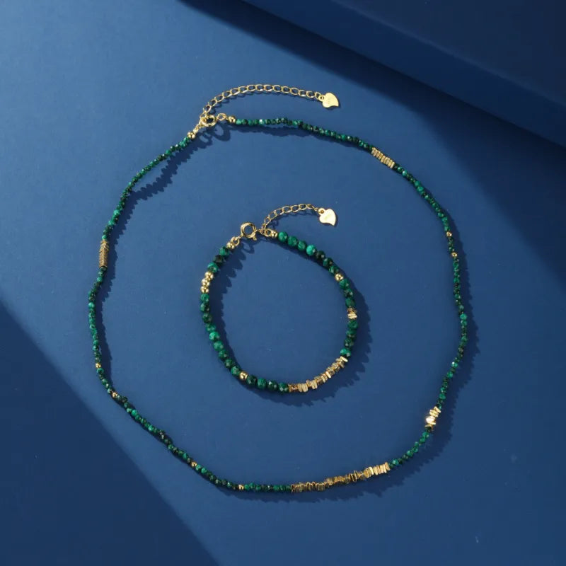 Bracelet Malachite "Mystère Vert" Argent Plaqué Or