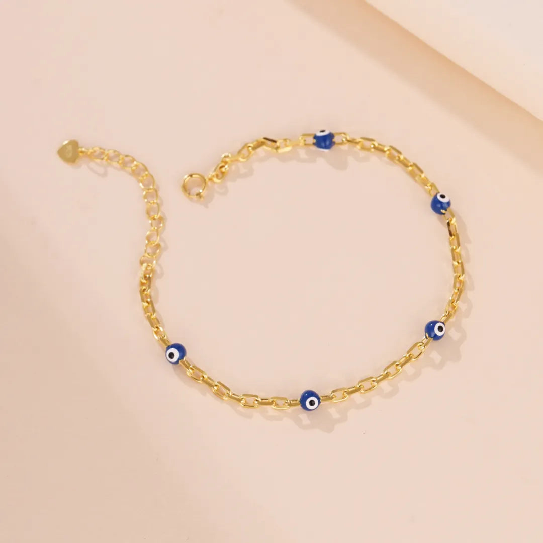 Bracelet Mauvais Œil "Bouclier Doré" Argent