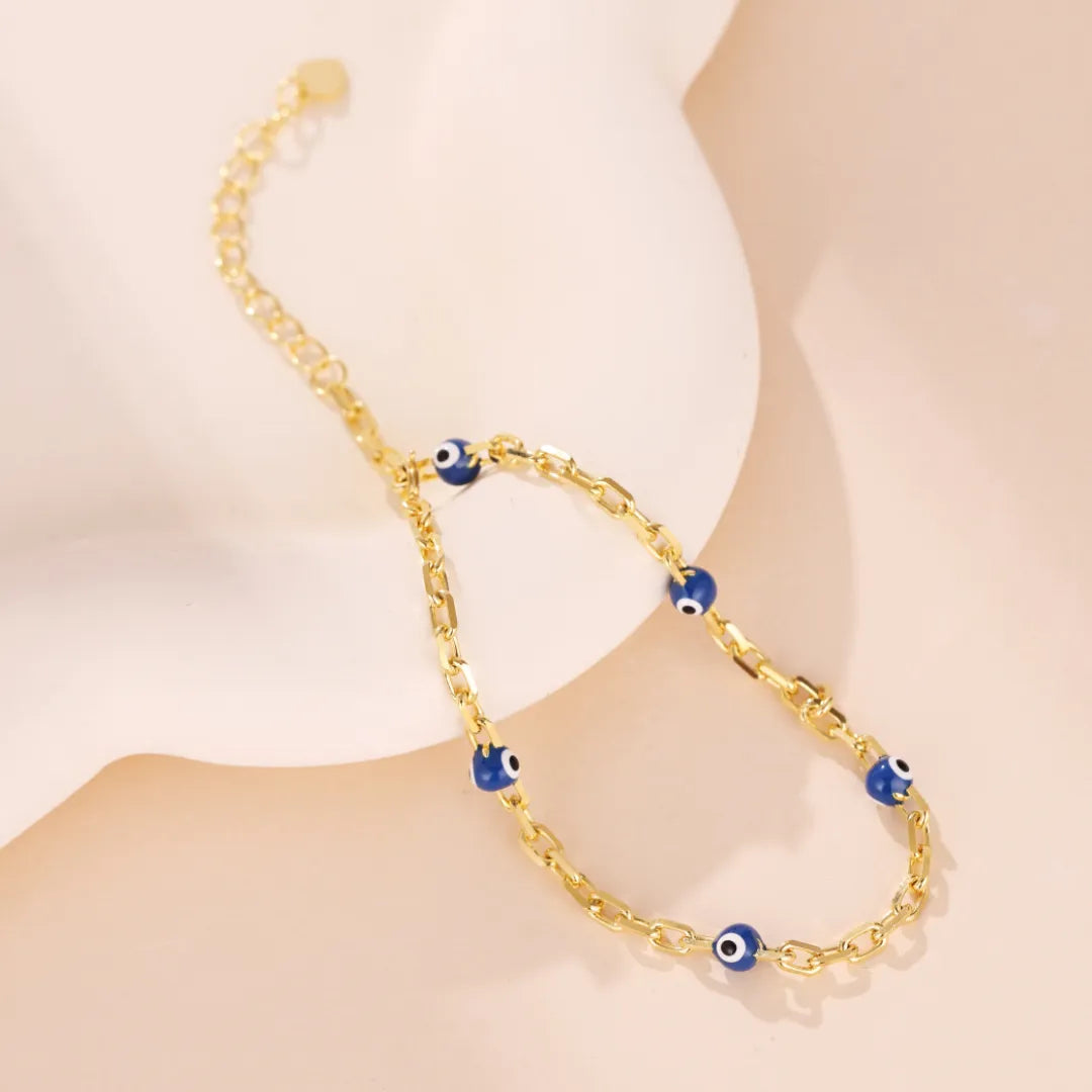 Bracelet Mauvais Œil "Bouclier Doré" Argent