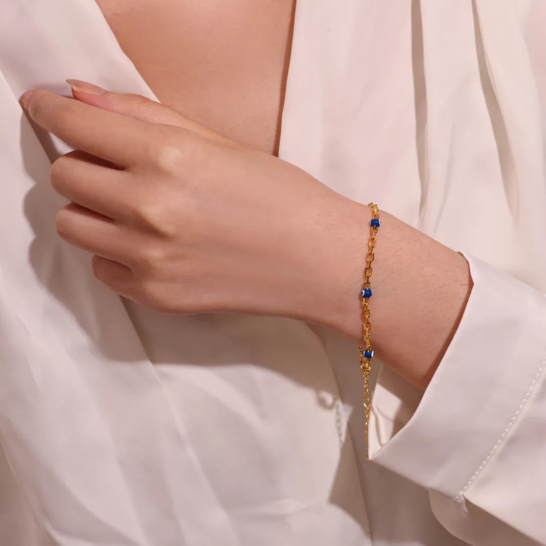Bracelet Mauvais Œil "Bouclier Doré" Argent