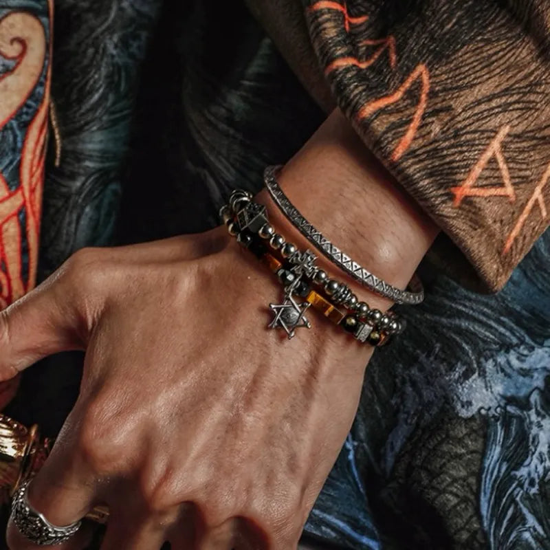 Pulsera Mal de Ojo Obsidiana y Ojo de Tigre "Coraje y Protección" Plata