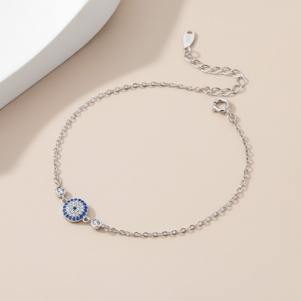 Pulsera Mal Ojo "Espejo Plateado" Plata