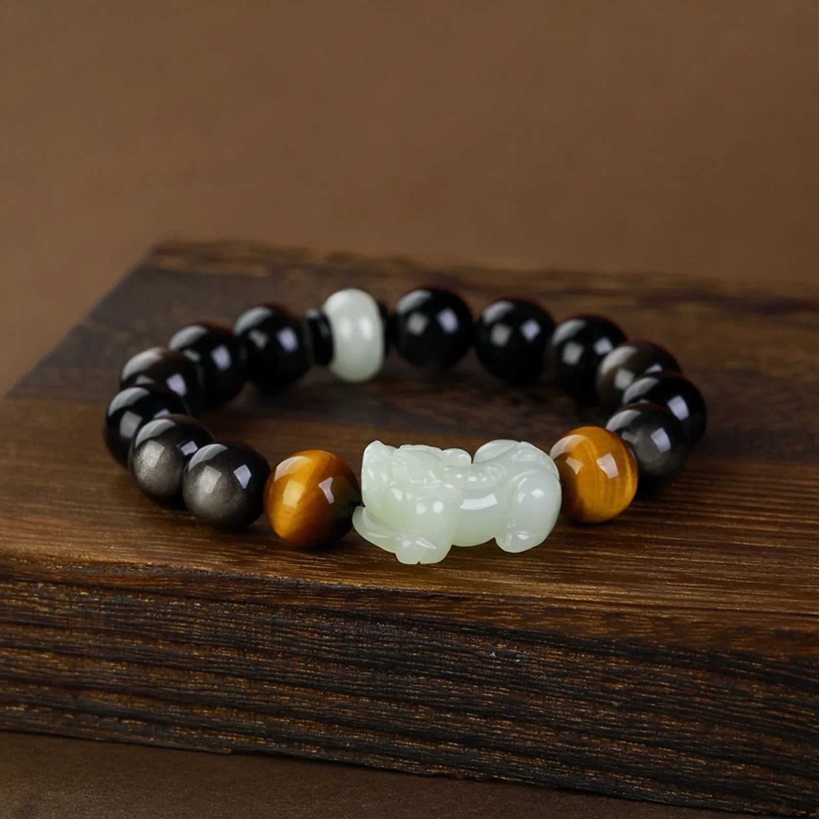 Pulsera Pi Xiu Obsidiana y Jade "Escudo Energético"