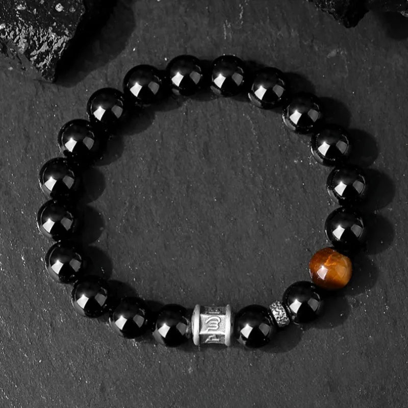 Bracelet Obsidienne et Œil de Tigre "Sombre Harmonie" Argent