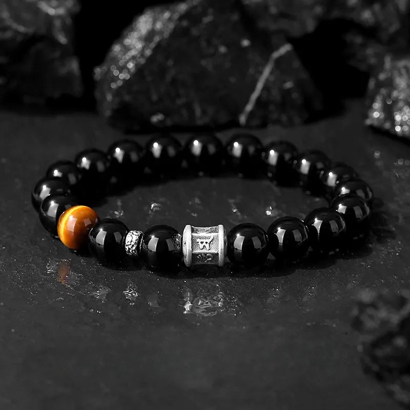 Bracelet Obsidienne et Œil de Tigre "Sombre Harmonie" Argent