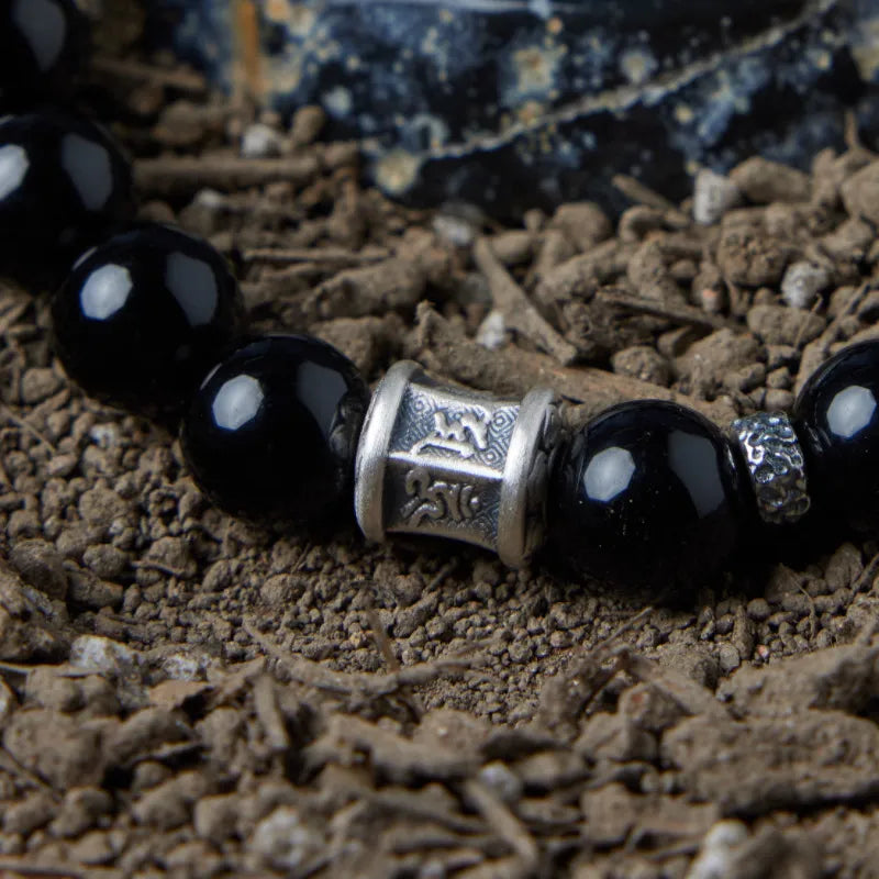 Bracelet Obsidienne et Œil de Tigre "Sombre Harmonie" Argent