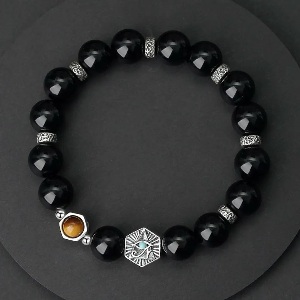 Bracelet Obsidienne "Force et Sérénité" Argent
